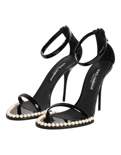 Black KEIRA Pearl Embellished Sandals Shoes-Dolce & Gabbana-LabelTerrace.com