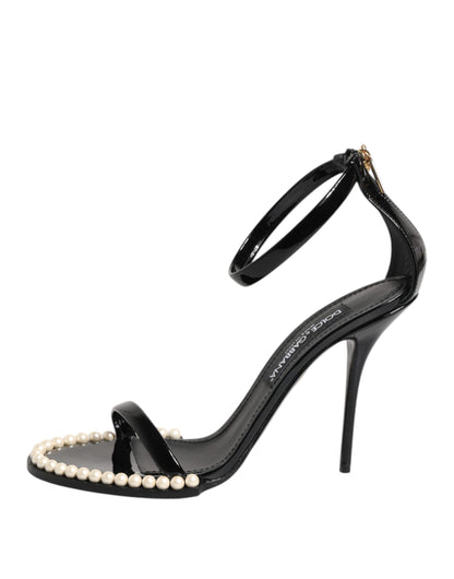 Black KEIRA Pearl Embellished Sandals Shoes-Dolce & Gabbana-LabelTerrace.com