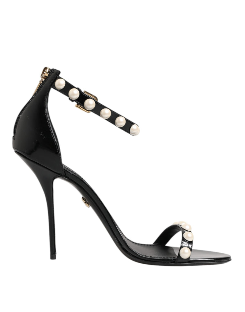 Black KEIRA Pearl Embellished Sandals Shoes-Dolce & Gabbana-LabelTerrace.com