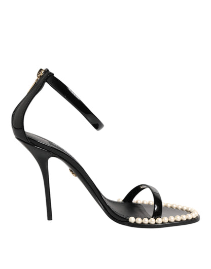 Black KEIRA Pearl Embellished Sandals Shoes-Dolce & Gabbana-LabelTerrace.com