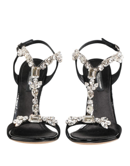 Black Keira Crystals Heels Sandals Shoes-Dolce & Gabbana-LabelTerrace.com