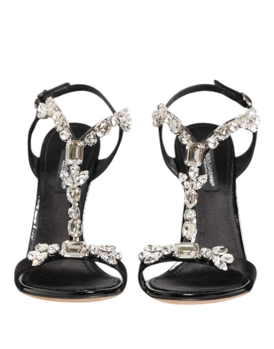 Black Keira Crystals Heels Sandals Shoes-Dolce & Gabbana-LabelTerrace.com