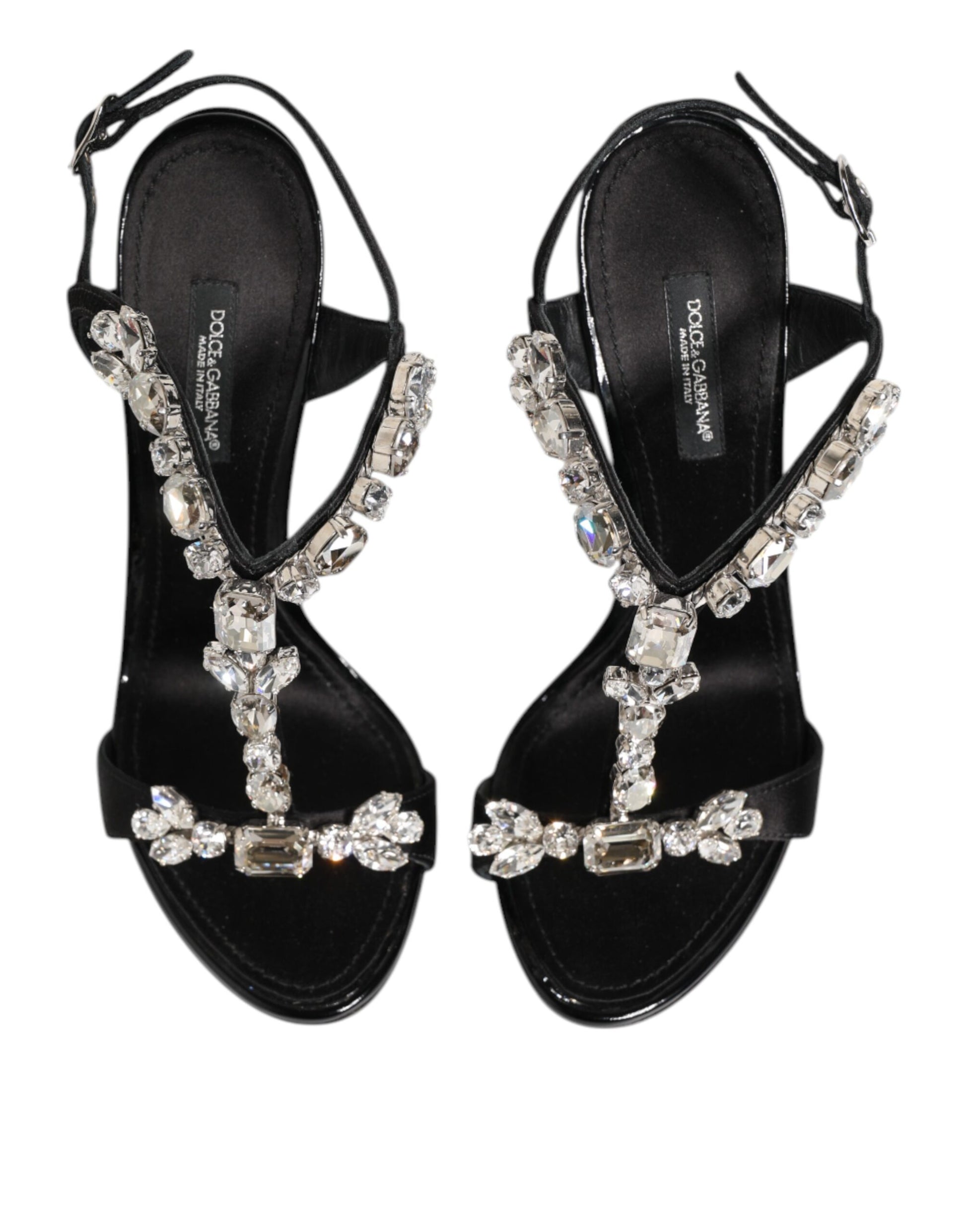 Black Keira Crystals Heels Sandals Shoes-Dolce & Gabbana-LabelTerrace.com