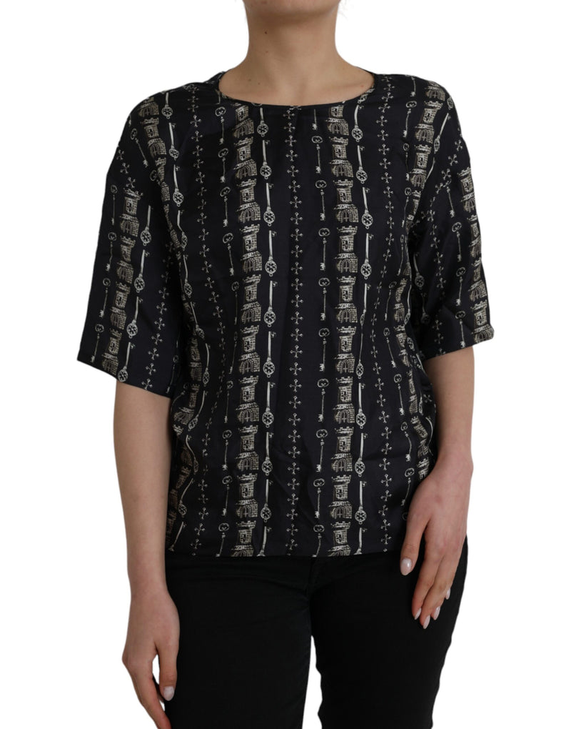 Black Key Castle Print Silk Blouse T-shirt-Dolce & Gabbana-LabelTerrace.com