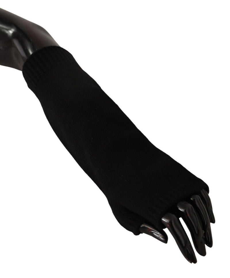 Black Knitted Fingerless Elbow Length Gloves-Dolce & Gabbana-LabelTerrace.com