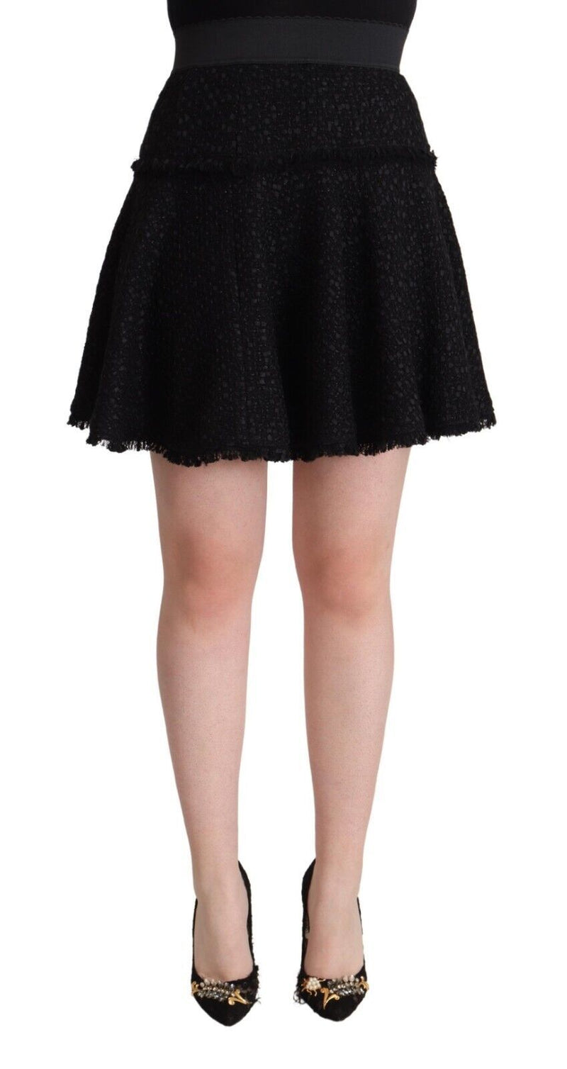 Black Knitted Nylon High Waist Mini A-line Skirt-Dolce & Gabbana-LabelTerrace.com