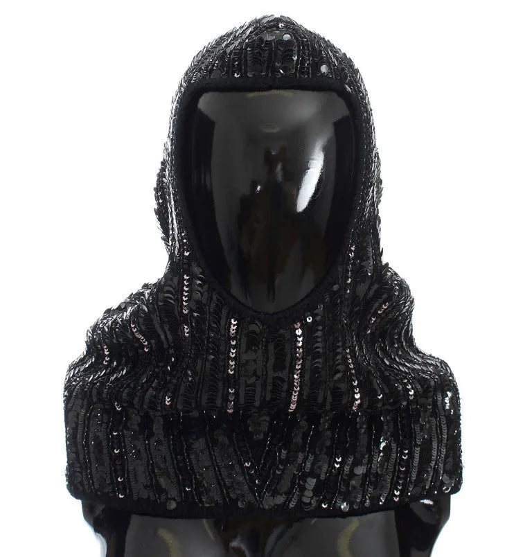 Black Knitted Sequin Hood Scarf Hat-Dolce & Gabbana-LabelTerrace.com
