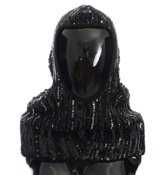 Black Knitted Sequin Hood Scarf Hat-Dolce & Gabbana-LabelTerrace.com
