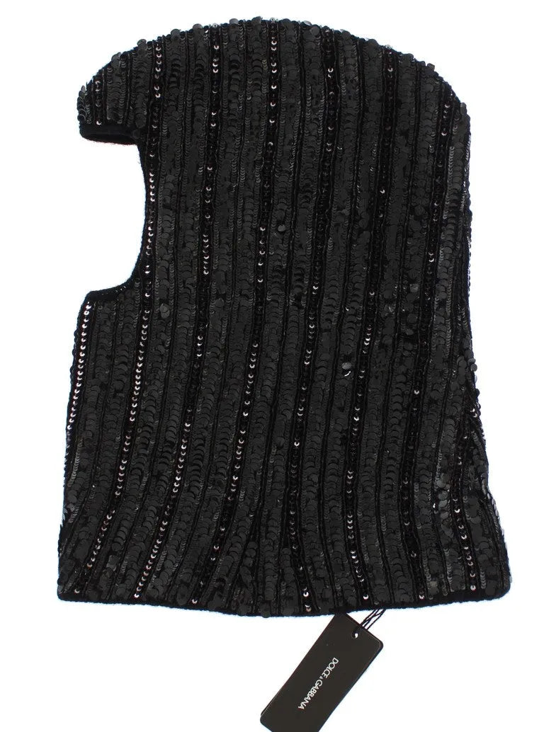 Black Knitted Sequin Hood Scarf Hat-Dolce & Gabbana-LabelTerrace.com