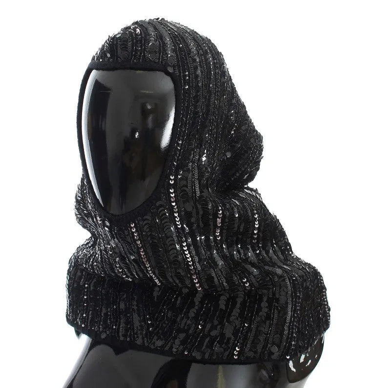 Black Knitted Sequin Hood Scarf Hat-Dolce & Gabbana-LabelTerrace.com