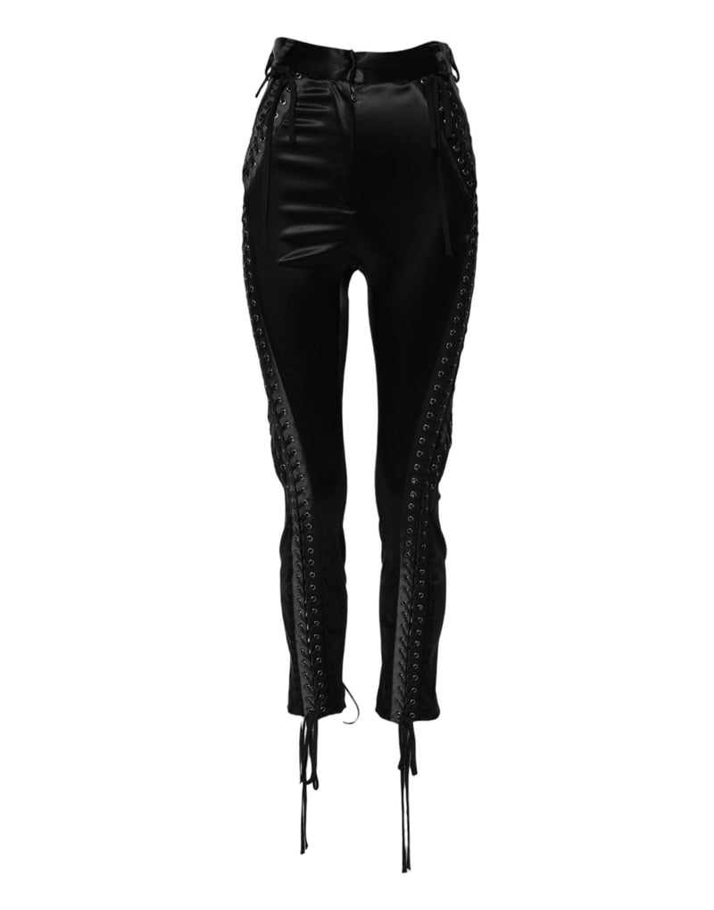 Black Lace Details High Waist Skinny Pants-Dolce & Gabbana-LabelTerrace.com