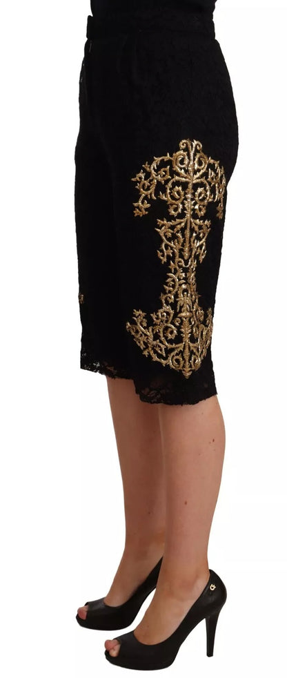Black Lace Gold Baroque SPECIAL PIECE Shorts-Dolce & Gabbana-LabelTerrace.com