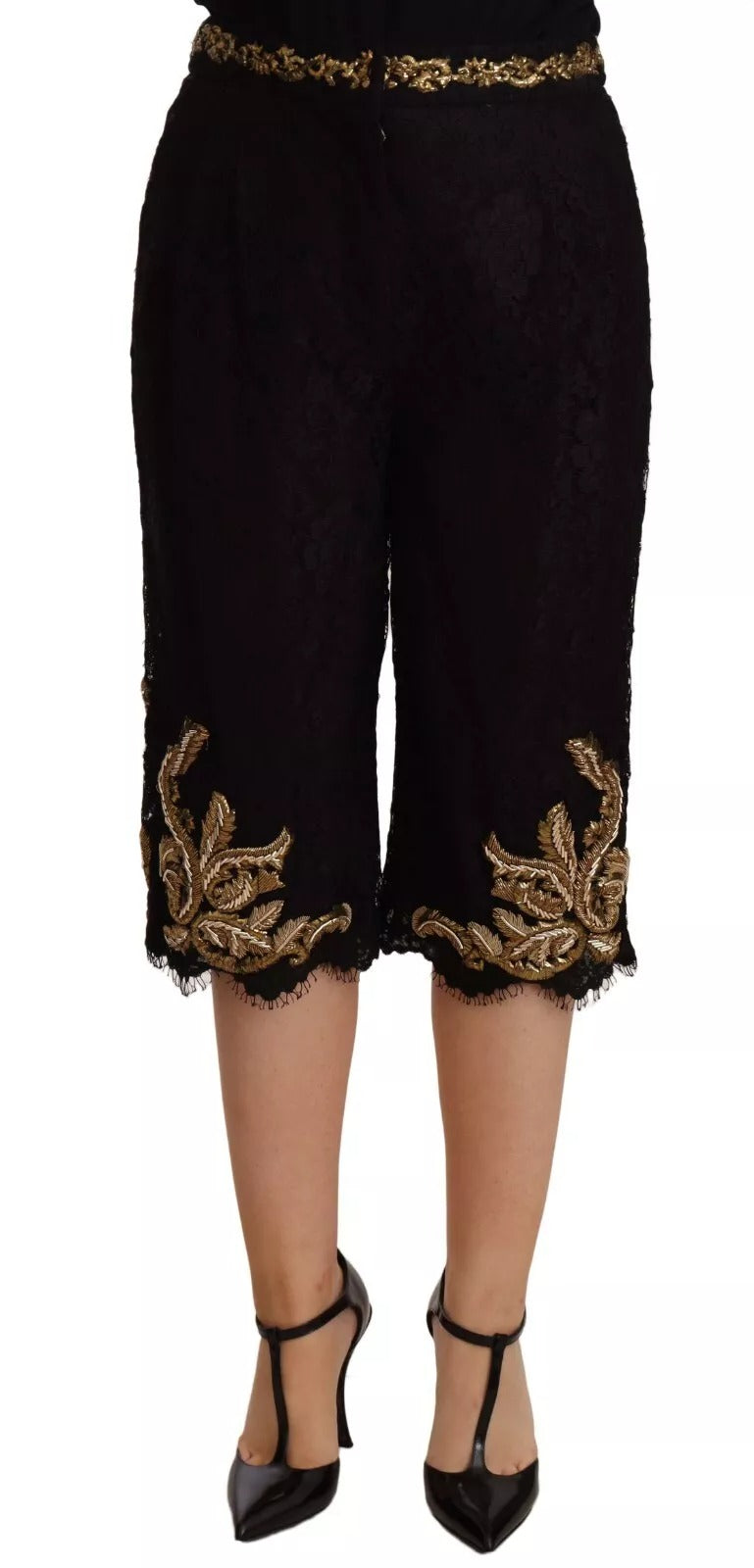 Black Lace Gold Baroque SPECIAL PIECE Shorts-Dolce & Gabbana-LabelTerrace.com