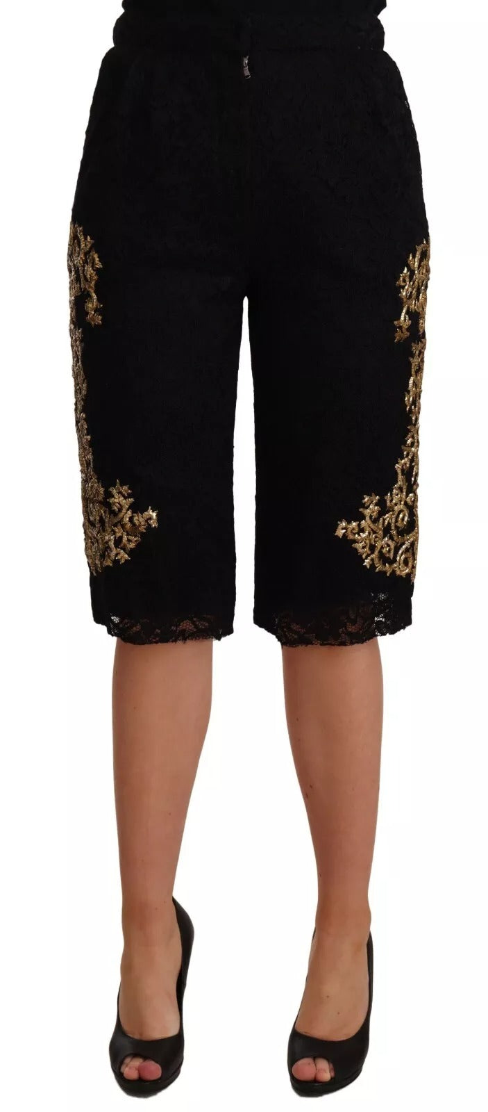 Black Lace Gold Baroque SPECIAL PIECE Shorts-Dolce & Gabbana-LabelTerrace.com