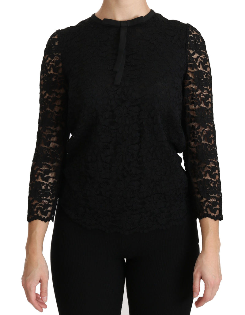 Black Lace Long Sleeve Nylon Blouse-Dolce & Gabbana-LabelTerrace.com