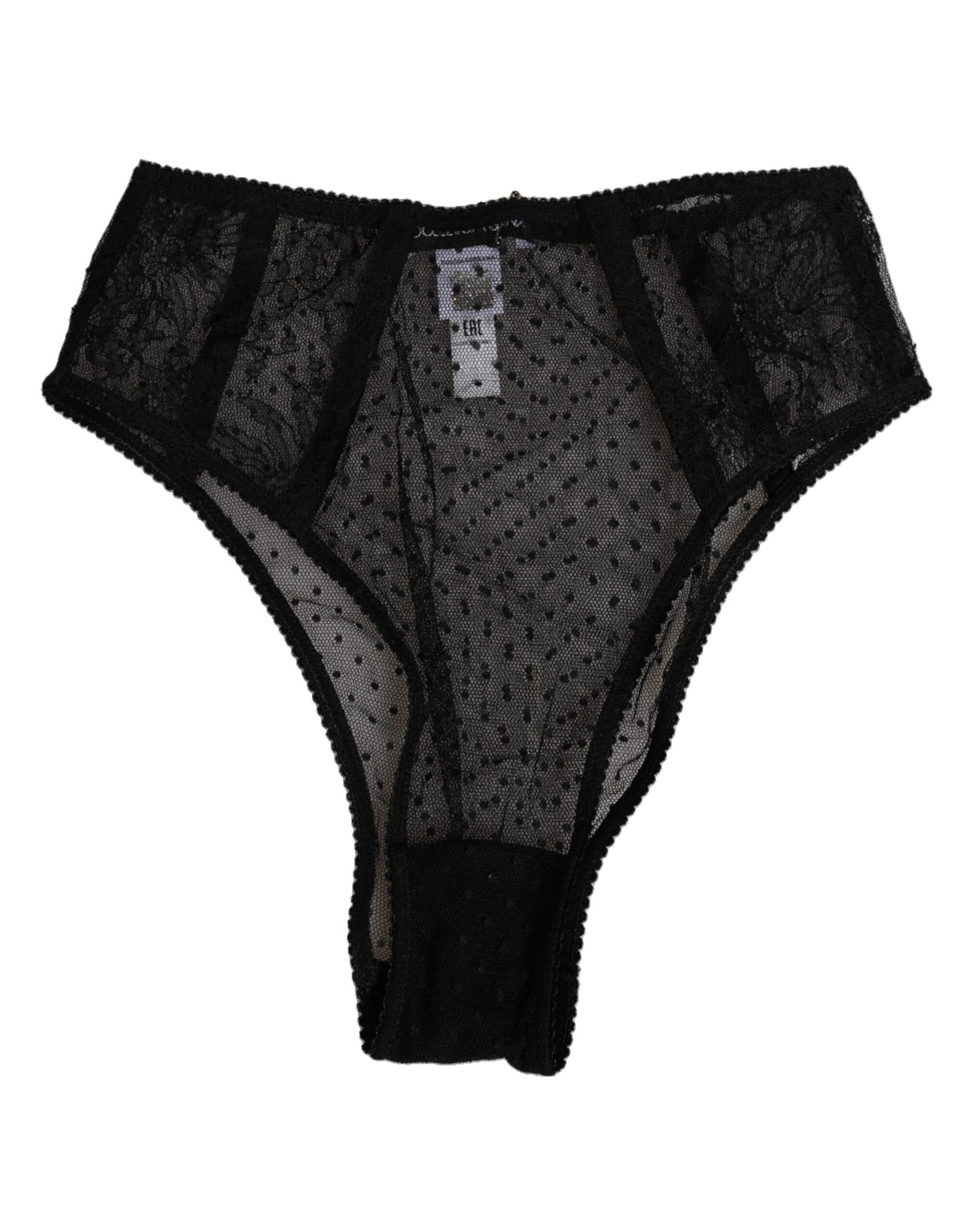Black Lace Polka Dot Mesh High Waist Underwear