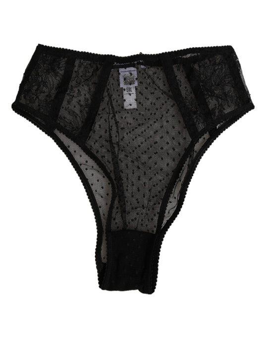 Black Lace Polka Dot Mesh High Waist Underwear