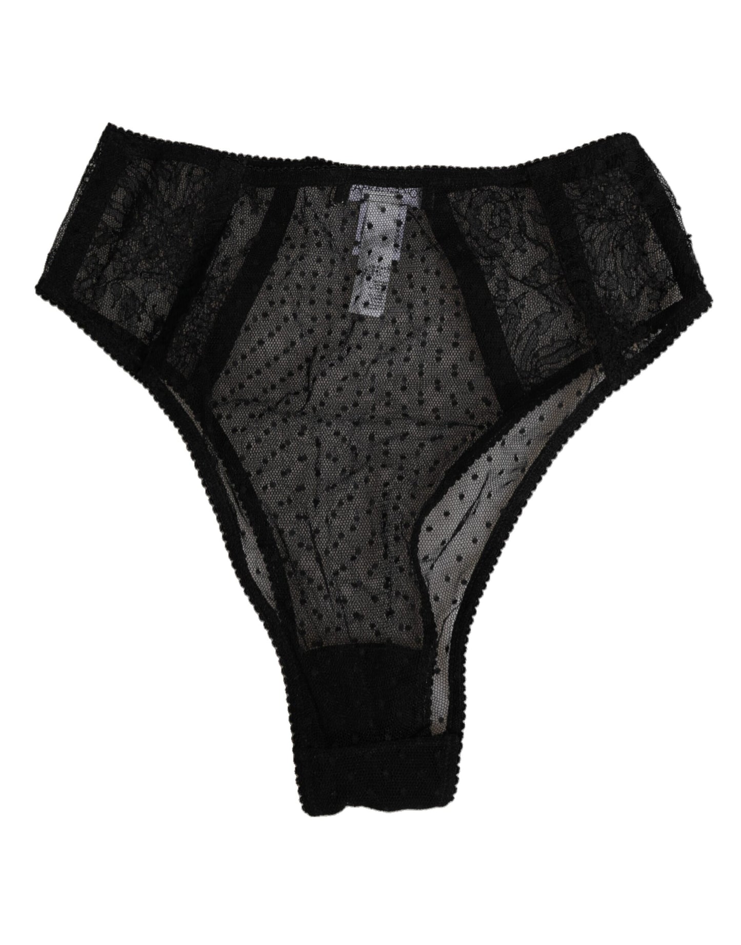 Black Lace Polka Dot Mesh High Waist Underwear