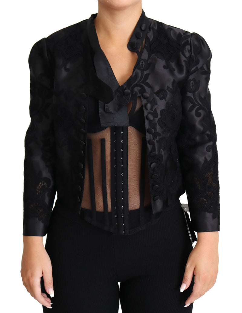 Black Lace Sheer Corset Organza Silk Jacket-Dolce & Gabbana-LabelTerrace.com