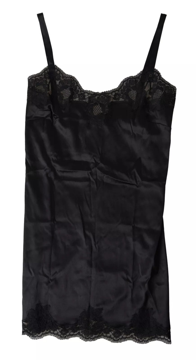 Black Lace Silk Sleepwear Camisole Top Underwear-Dolce & Gabbana-LabelTerrace.com