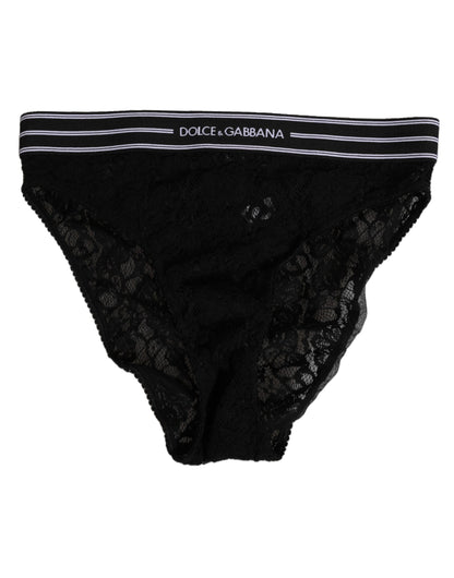 Black Lace Slip Brief Logo Waistband Underwear