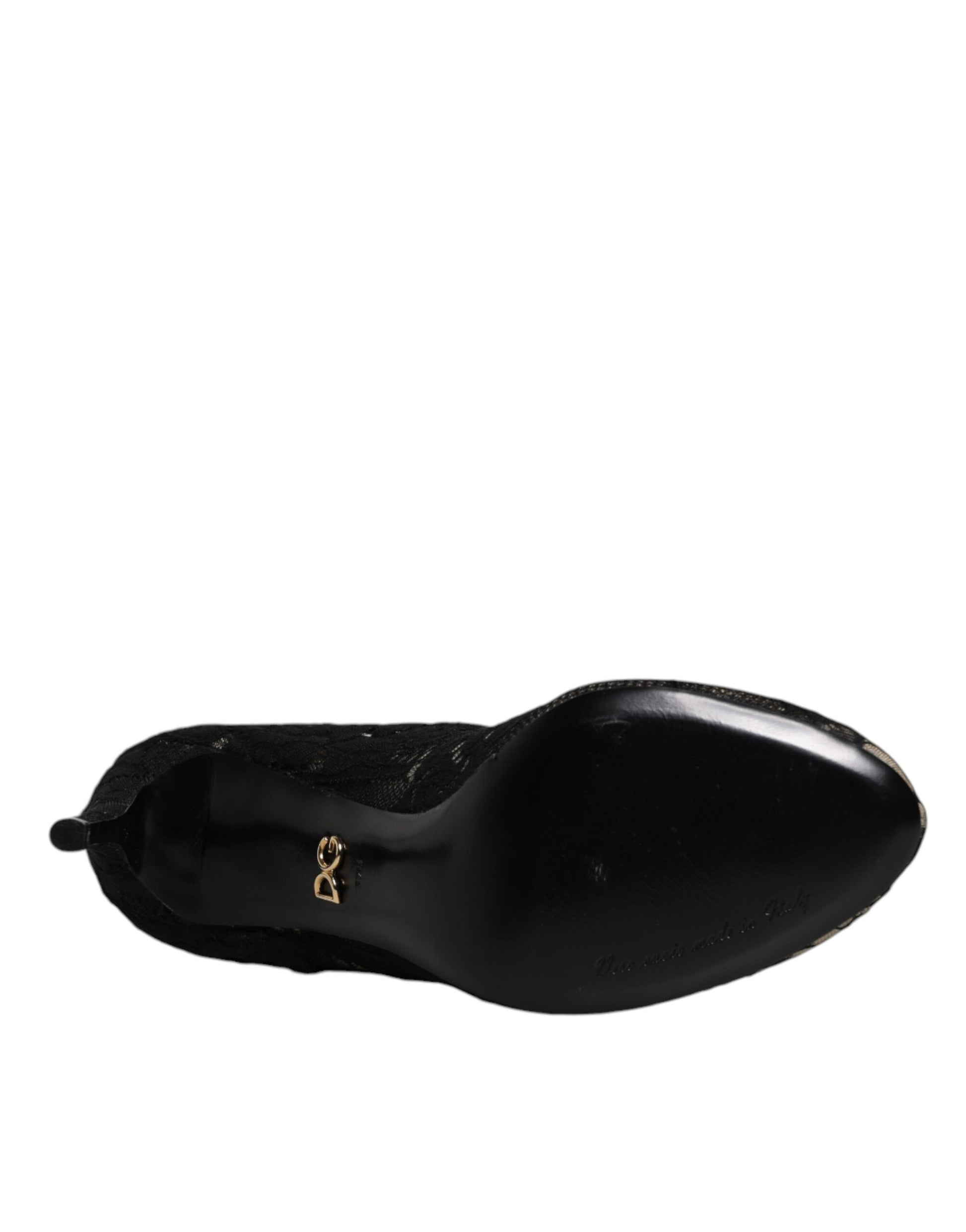 Black Lace Stretch Heels Mid Calf Boots Shoes-Dolce & Gabbana-LabelTerrace.com