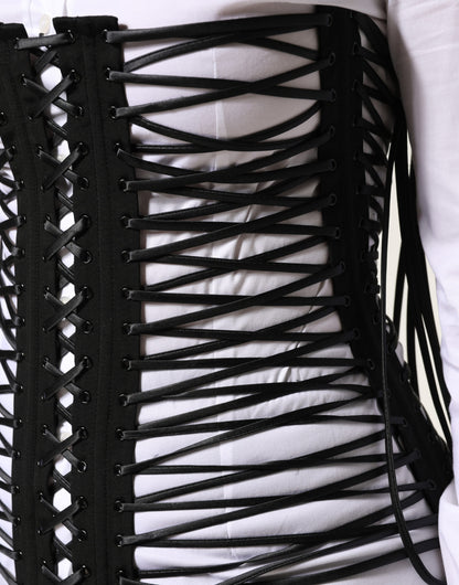 Black Lace-Up Drawstring Bustier Corset Top