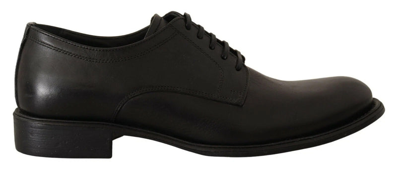 Black Lace Up Leather Men Formal Derby Shoes-Dolce & Gabbana-LabelTerrace.com