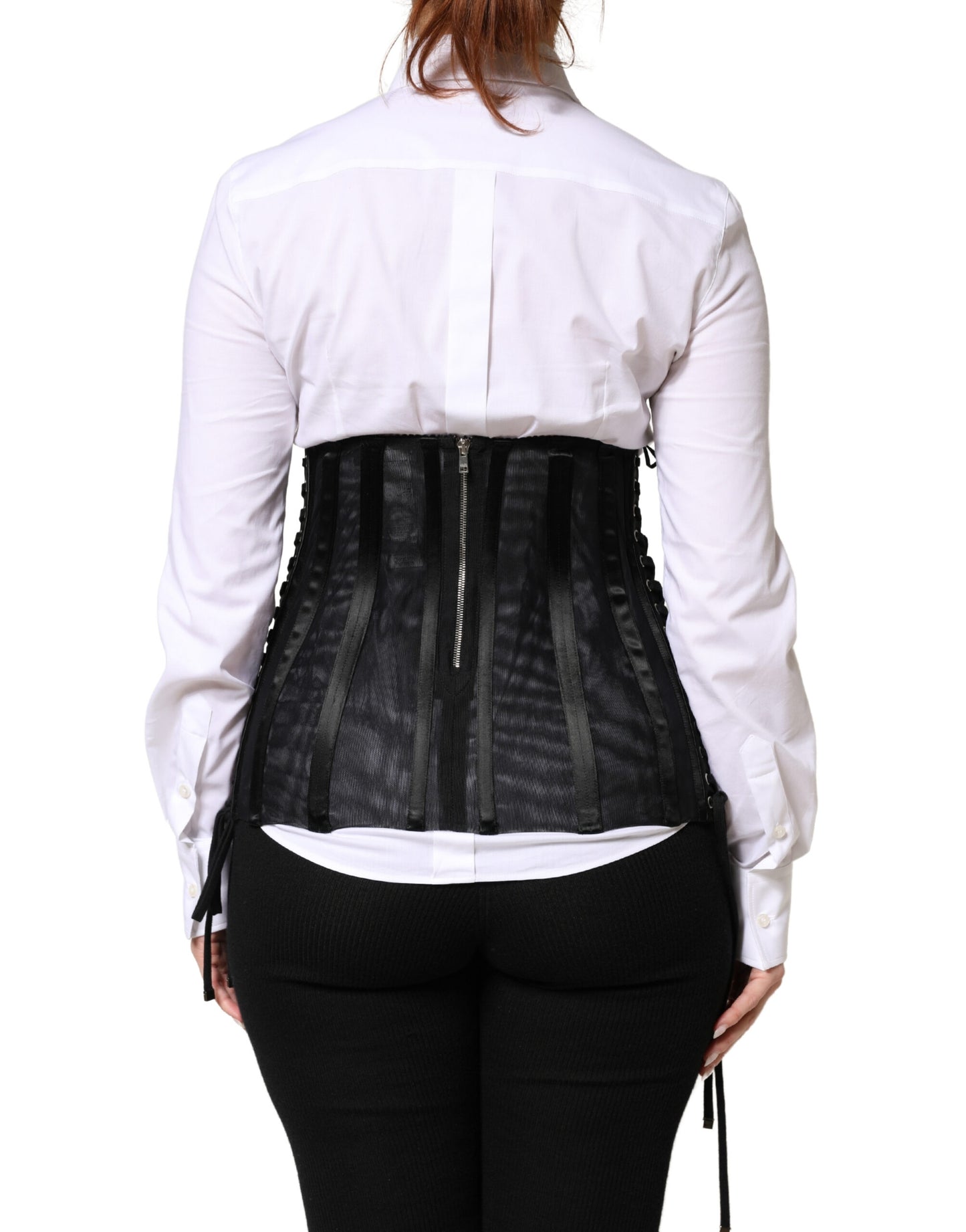 Black Lace-Up Waist Cincher Bustier Corset Top