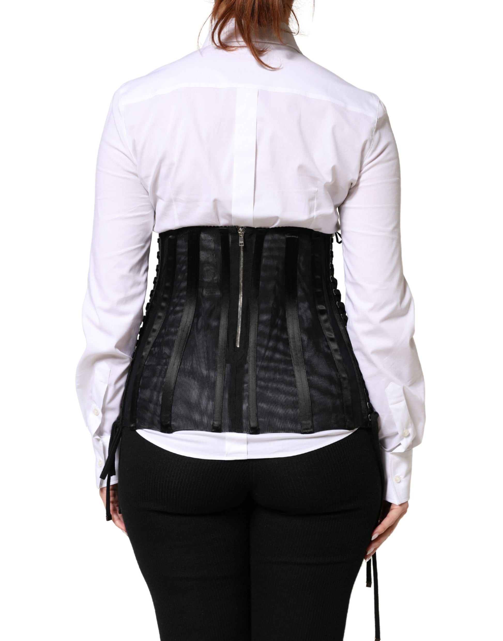 Black Lace-Up Waist Cincher Bustier Corset Top