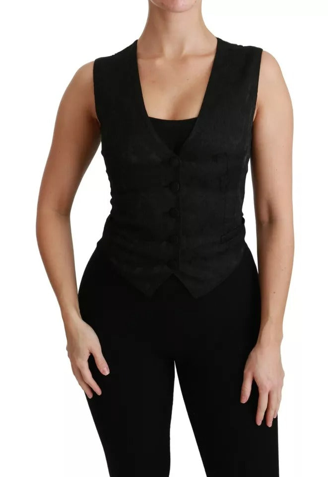 Black Lace Waistcoat Slim Vest Silk Top-Dolce & Gabbana-LabelTerrace.com