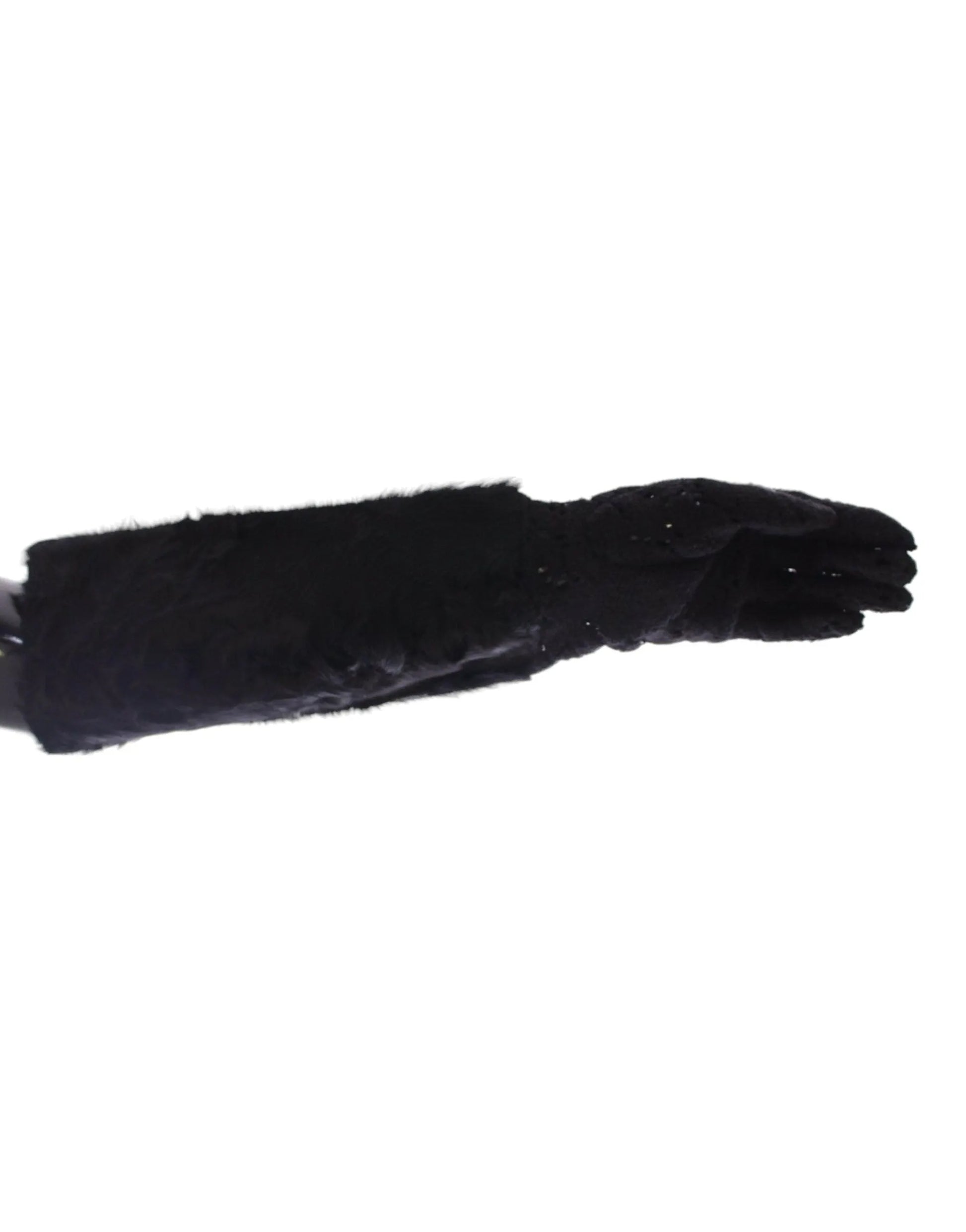 Black Lace Wool Lambskin Fur Elbow Gloves-Dolce & Gabbana-LabelTerrace.com