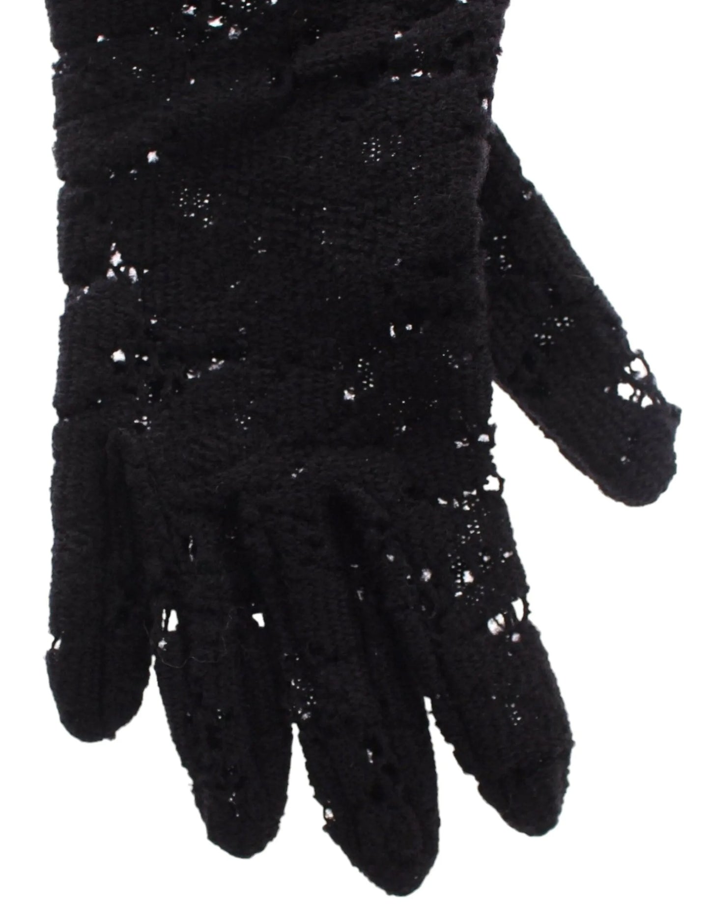 Black Lace Wool Lambskin Fur Elbow Gloves-Dolce & Gabbana-LabelTerrace.com