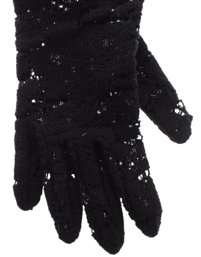 Black Lace Wool Lambskin Fur Elbow Gloves-Dolce & Gabbana-LabelTerrace.com