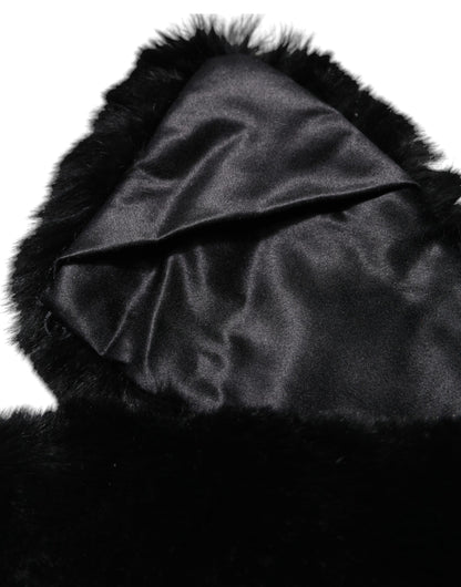 Black Lamb Fur Collar Women Neck Wrap Scarf-Dolce & Gabbana-LabelTerrace.com