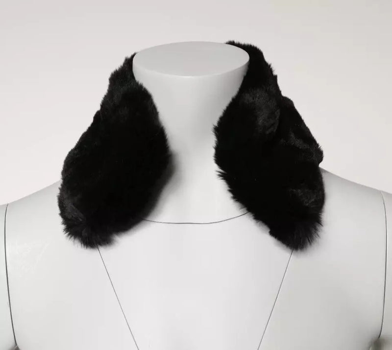 Black Lamb Fur Collar Women Neck Wrap Scarf-Dolce & Gabbana-LabelTerrace.com