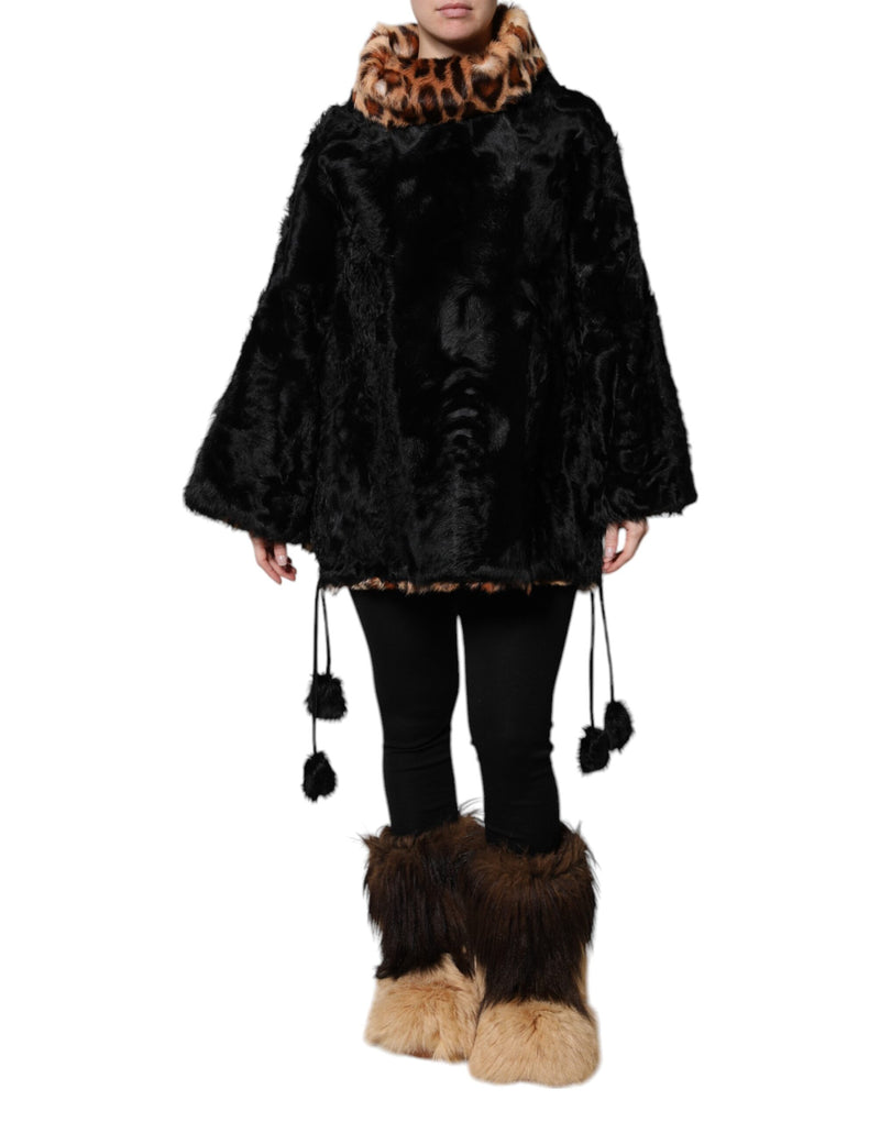 Black Lamb Fur Short Women Coat Jacket-Dolce & Gabbana-LabelTerrace.com