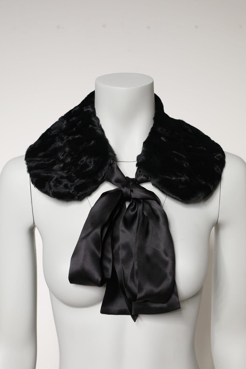 Black Lamb Fur Women Neck Warmer Winter Scarf-Dolce & Gabbana-LabelTerrace.com