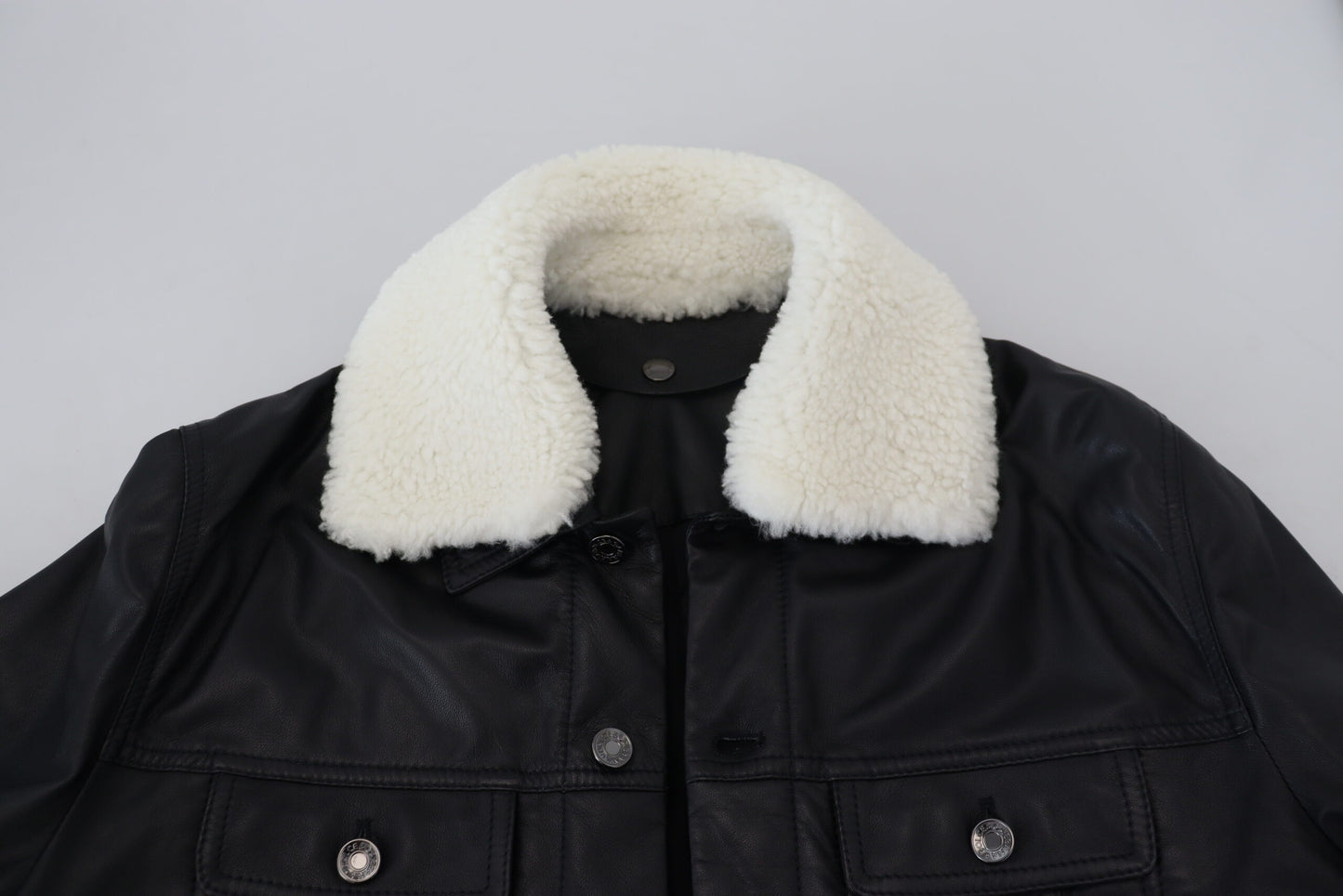 Black Lamb Leather Collared Men Coat Jacket-Dolce & Gabbana-LabelTerrace.com