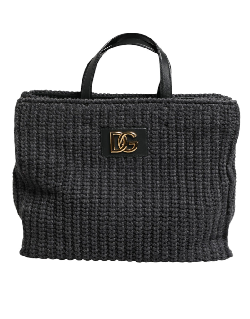 Black Large Knitted Crochet Shoulder Shopper DG Logo Bag-Dolce & Gabbana-LabelTerrace.com