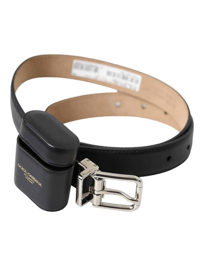 Black Leather Airpods Case Silver Buckle Belt-Dolce & Gabbana-LabelTerrace.com