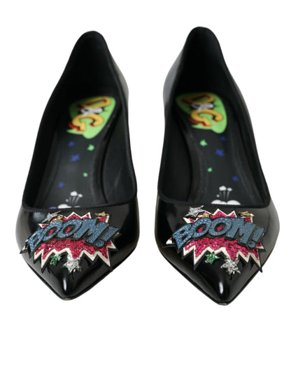 Black Leather BOOM Patch Heels Pumps Shoes-Dolce & Gabbana-LabelTerrace.com
