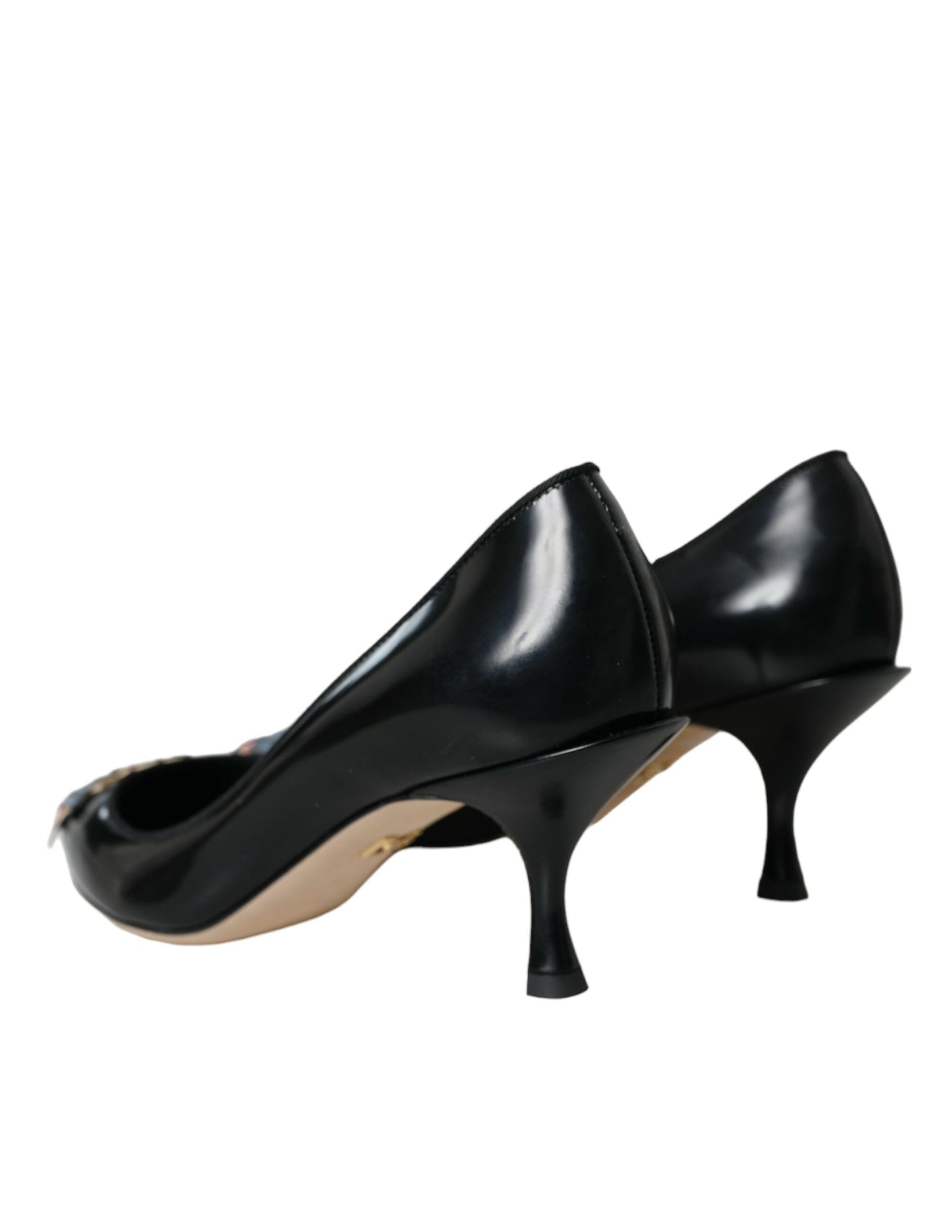 Black Leather BOOM Patch Heels Pumps Shoes-Dolce & Gabbana-LabelTerrace.com
