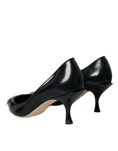 Black Leather BOOM Patch Heels Pumps Shoes-Dolce & Gabbana-LabelTerrace.com