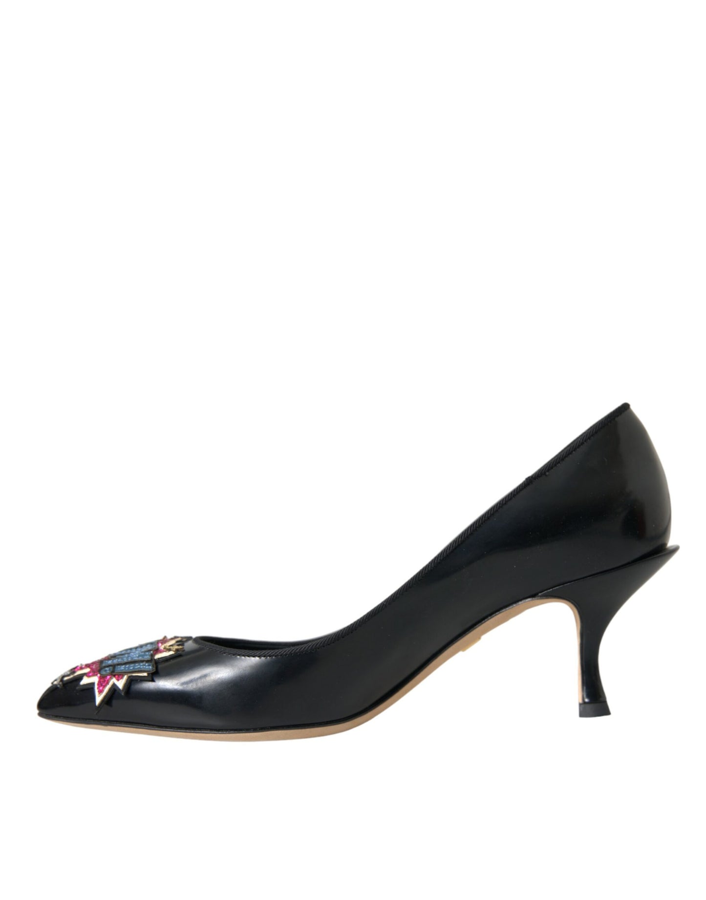 Black Leather BOOM Patch Heels Pumps Shoes-Dolce & Gabbana-LabelTerrace.com