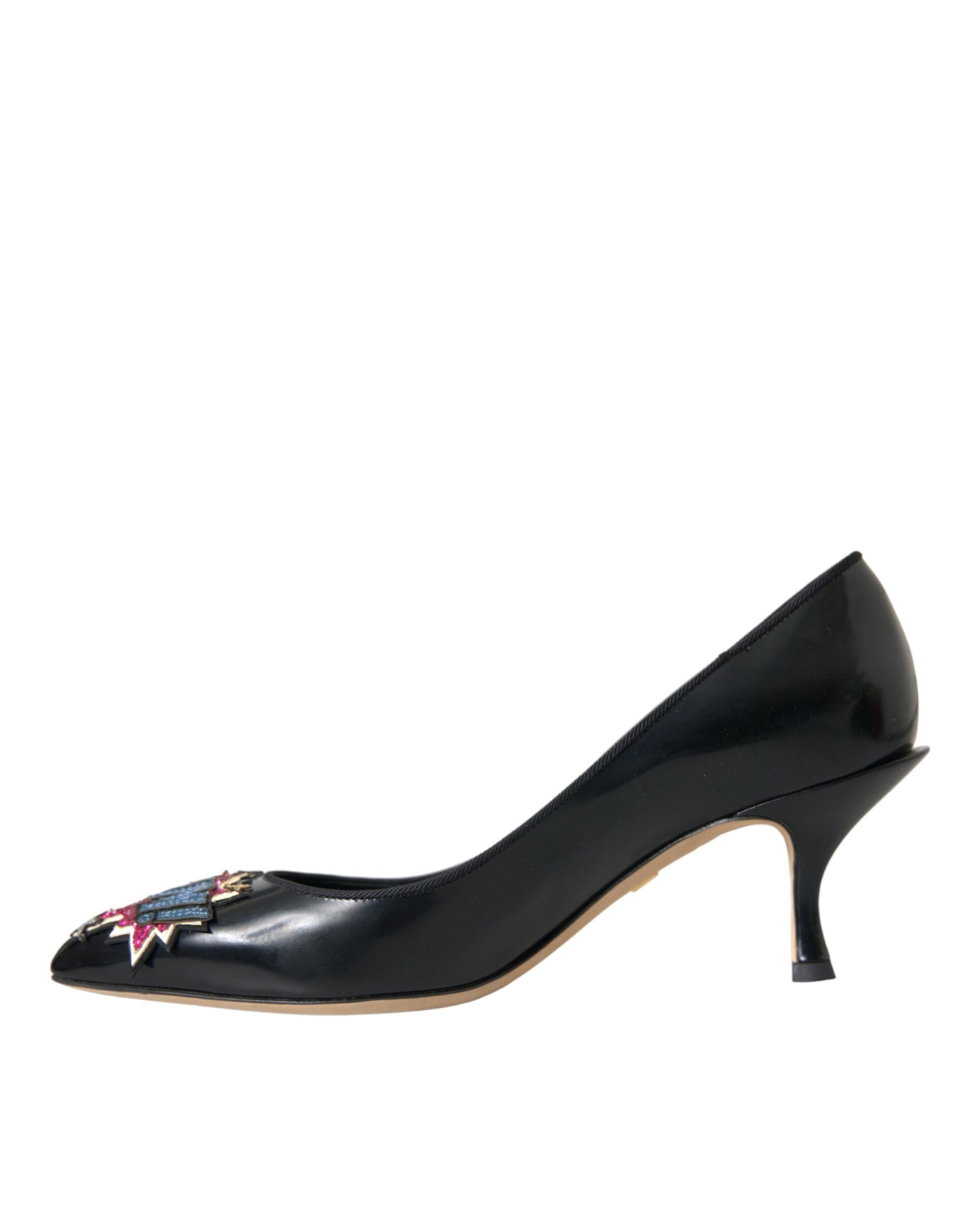 Black Leather BOOM Patch Heels Pumps Shoes-Dolce & Gabbana-LabelTerrace.com
