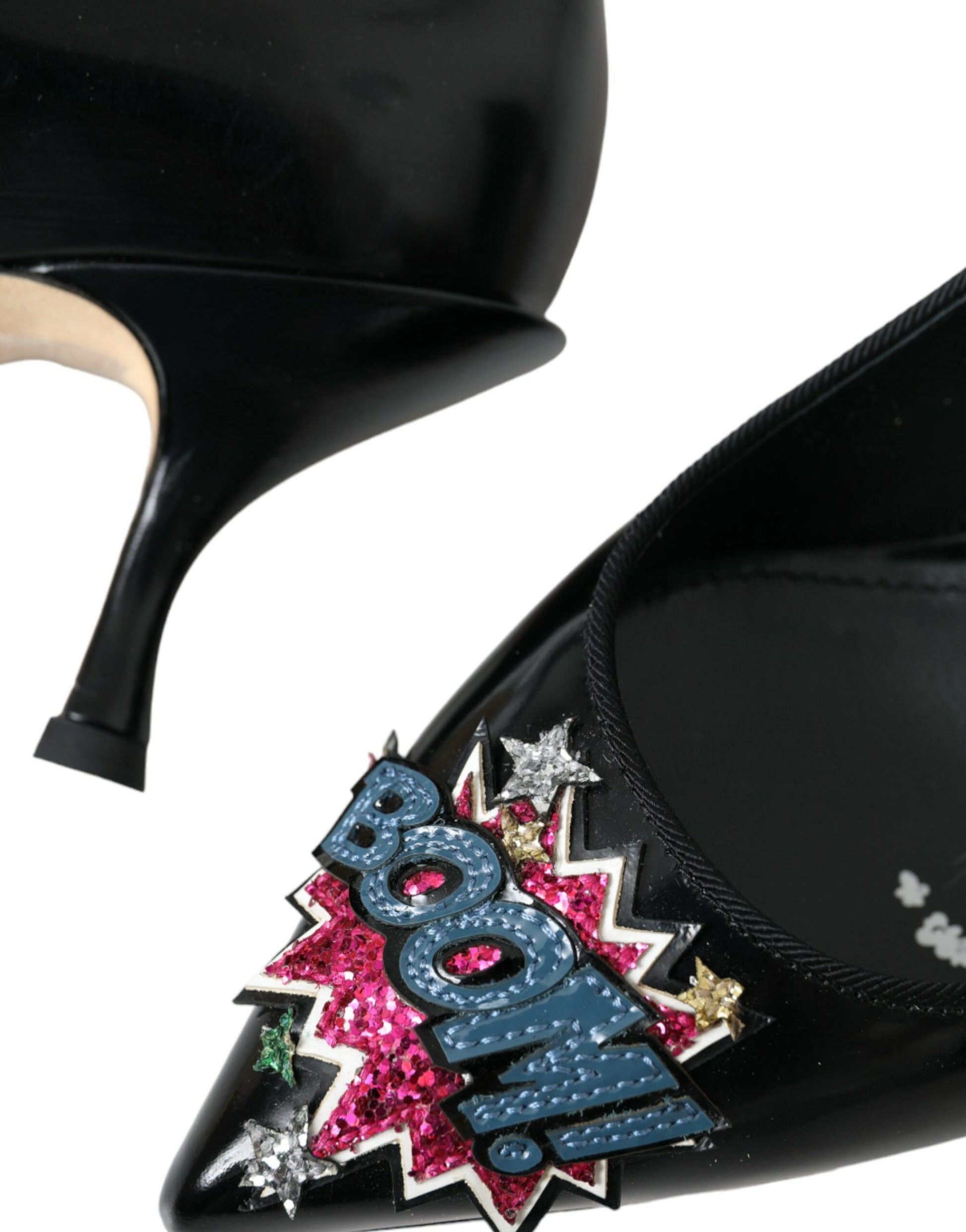 Black Leather BOOM Patch Heels Pumps Shoes-Dolce & Gabbana-LabelTerrace.com