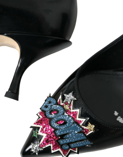 Black Leather BOOM Patch Heels Pumps Shoes-Dolce & Gabbana-LabelTerrace.com