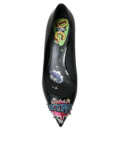 Black Leather BOOM Patch Heels Pumps Shoes-Dolce & Gabbana-LabelTerrace.com