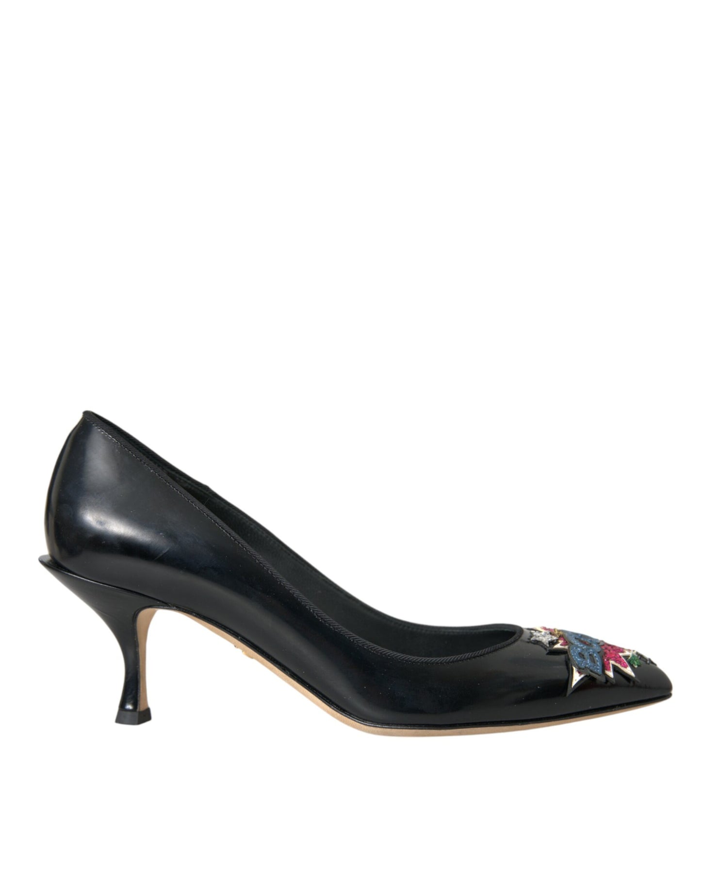 Black Leather BOOM Patch Heels Pumps Shoes-Dolce & Gabbana-LabelTerrace.com
